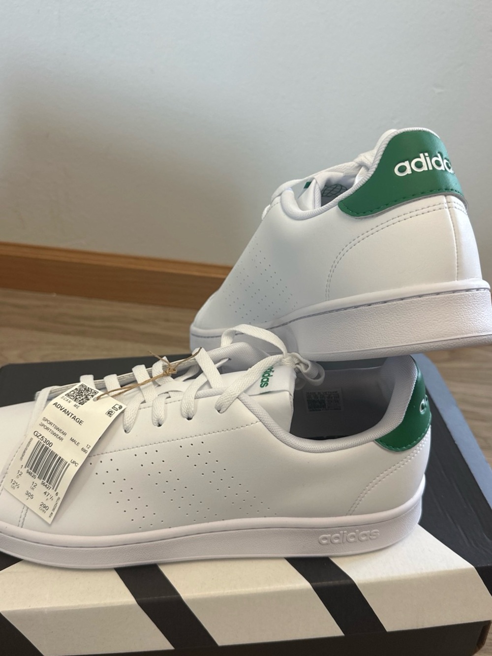 adidas White Sneakers with Green Heel Patch
